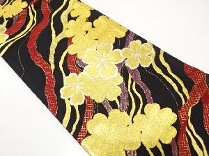 斜めよろけ縞に桜模様織り出し　全通振袖用袋帯